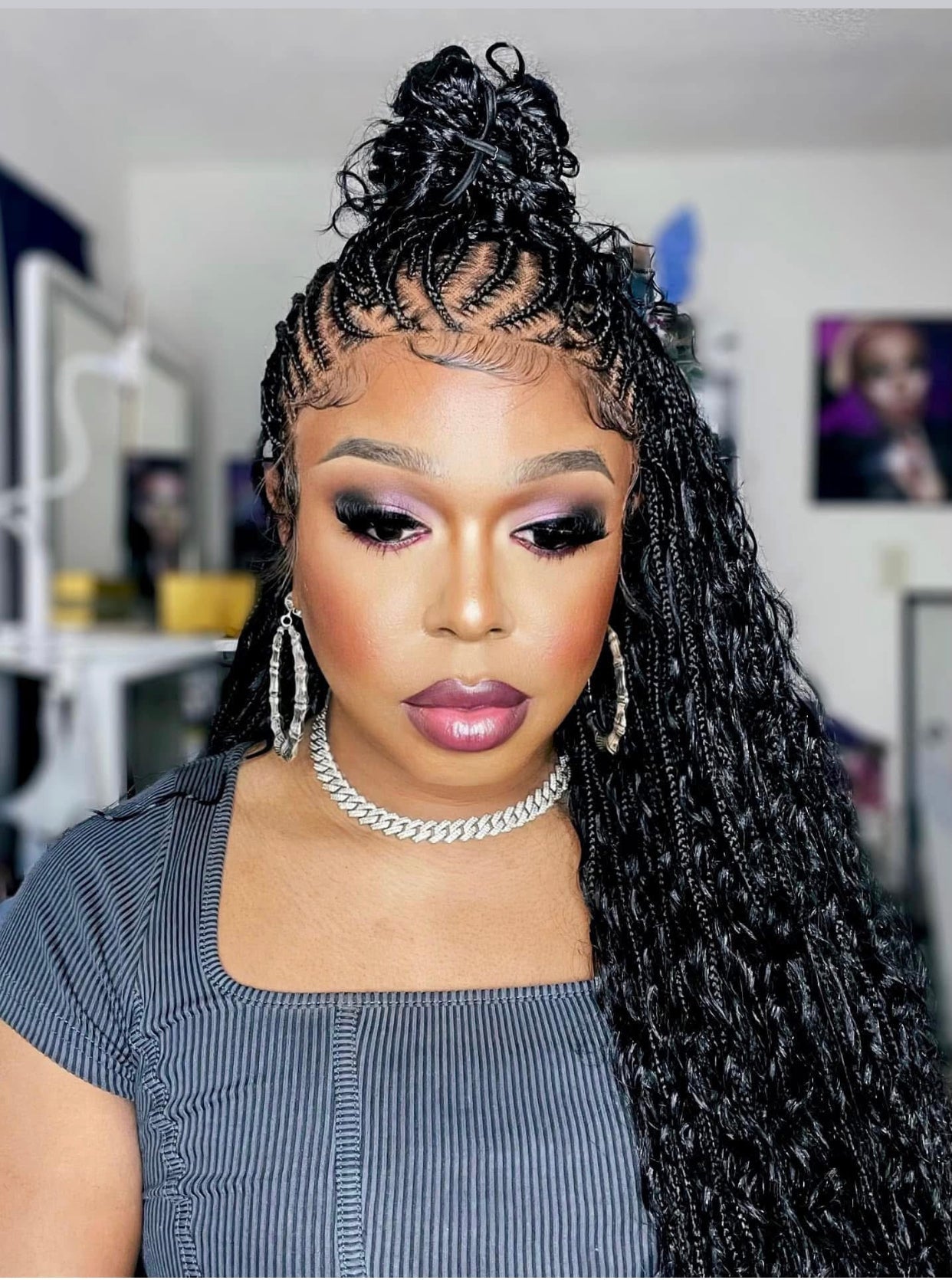 Biggie Cornrow Bohemian Knotless (100% Humanhair curls) Full Lace Base (Tara)