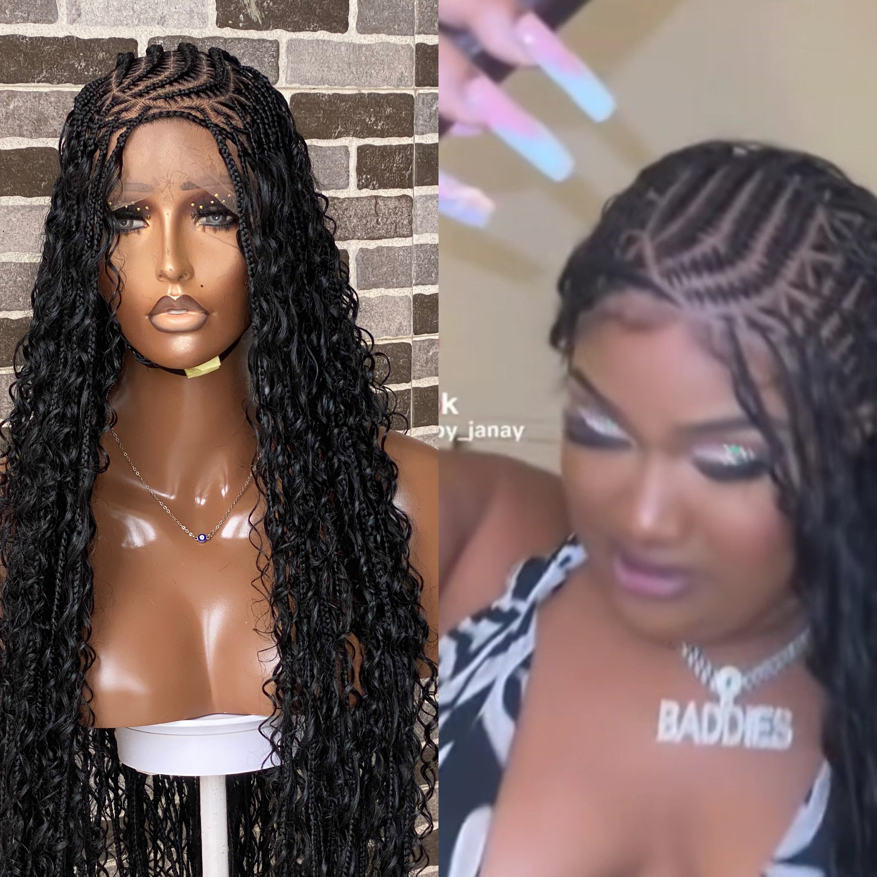 Biggie Cornrow Bohemian Knotless (100% Humanhair curls) Full Lace Base (Tara)