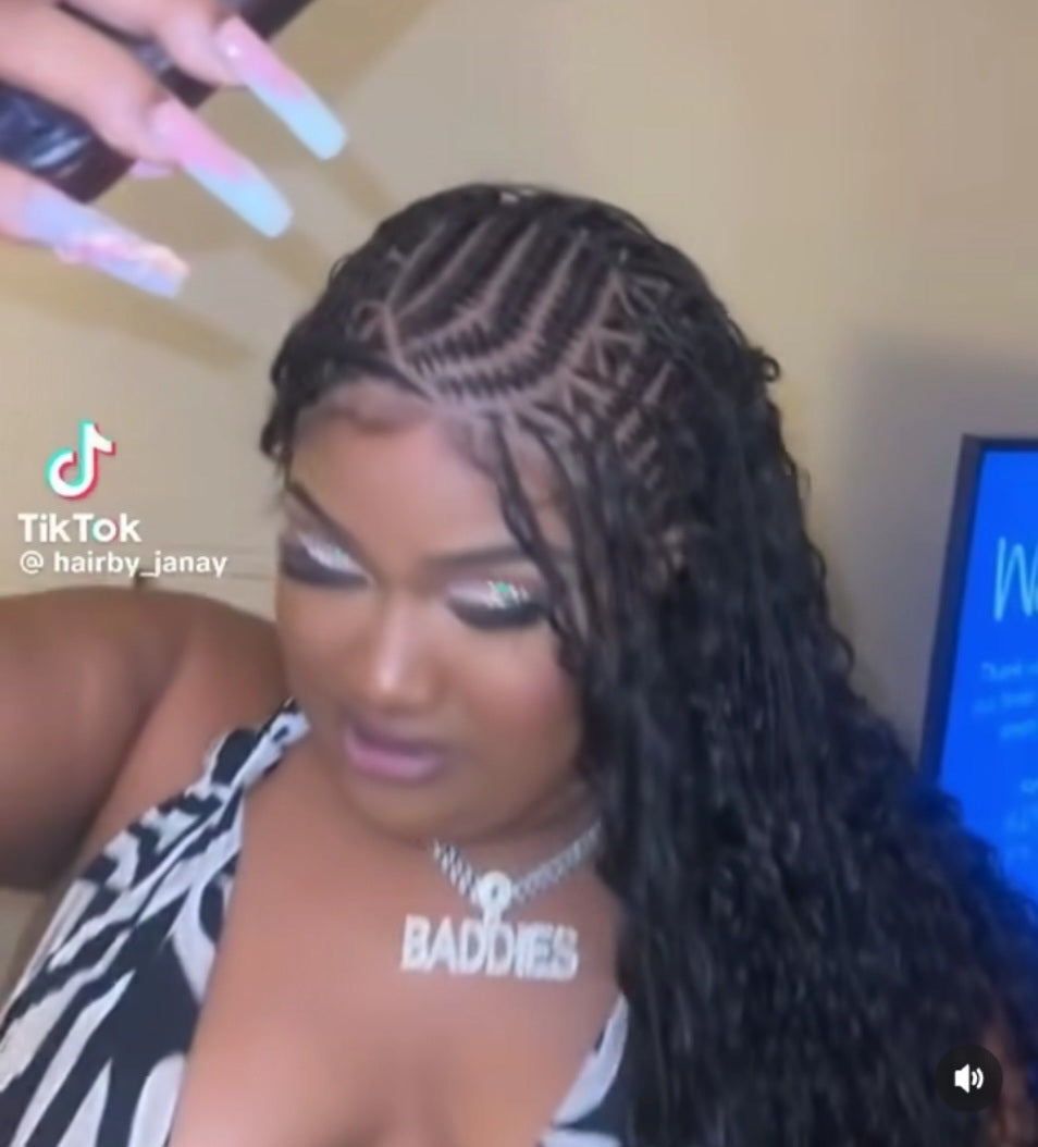 Biggie Cornrow Bohemian Knotless (100% Humanhair curls) Full Lace Base (Tara)