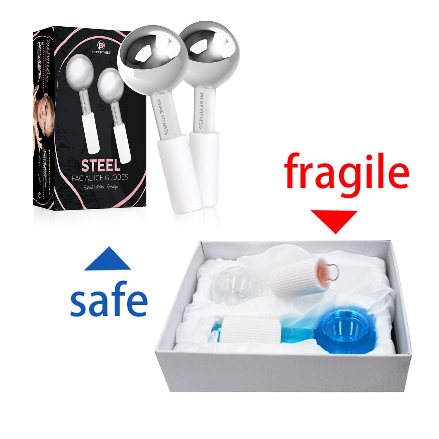 Ice Globes for Facials | Unbreakable Steel Cooling Roller | Cryo Sticks for Face | Massager for Face Neck & Eyes | Skin Care for Dark Circles, Puffiness, Wrinkles, Collagen Production (White)