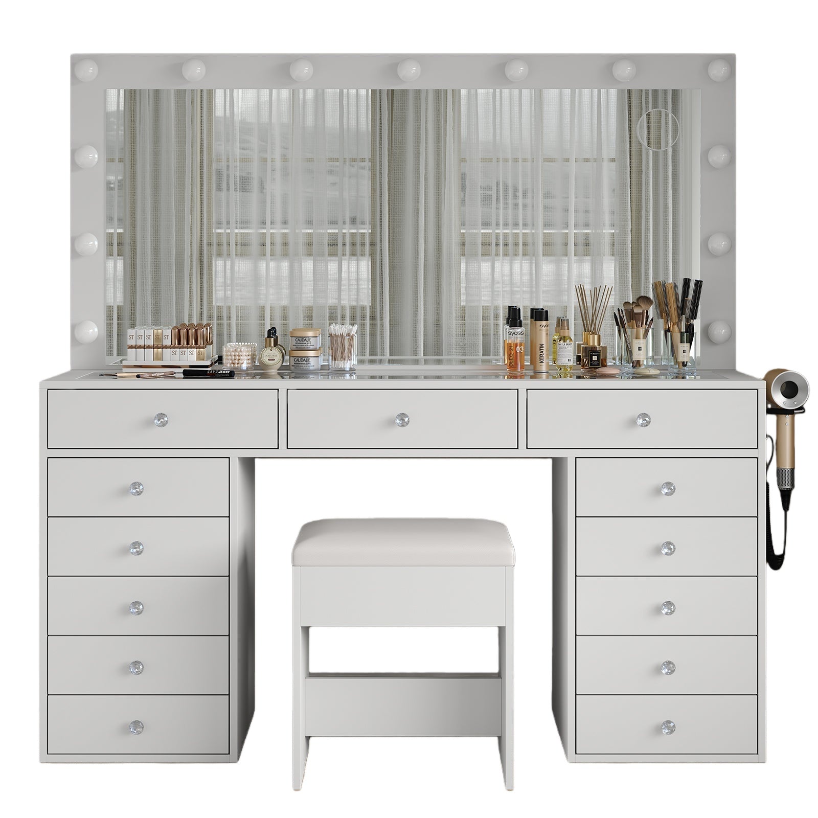 Vektaya US-VD016 Bedroom Makeup Vanity desk with LED Mirror, 13 Drawers