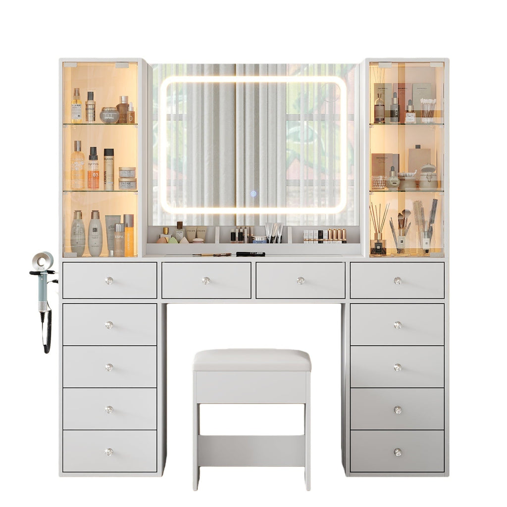 Vektaya US-VD035 Bedroom Makeup Vanity desk with mirror, 12 Drawers