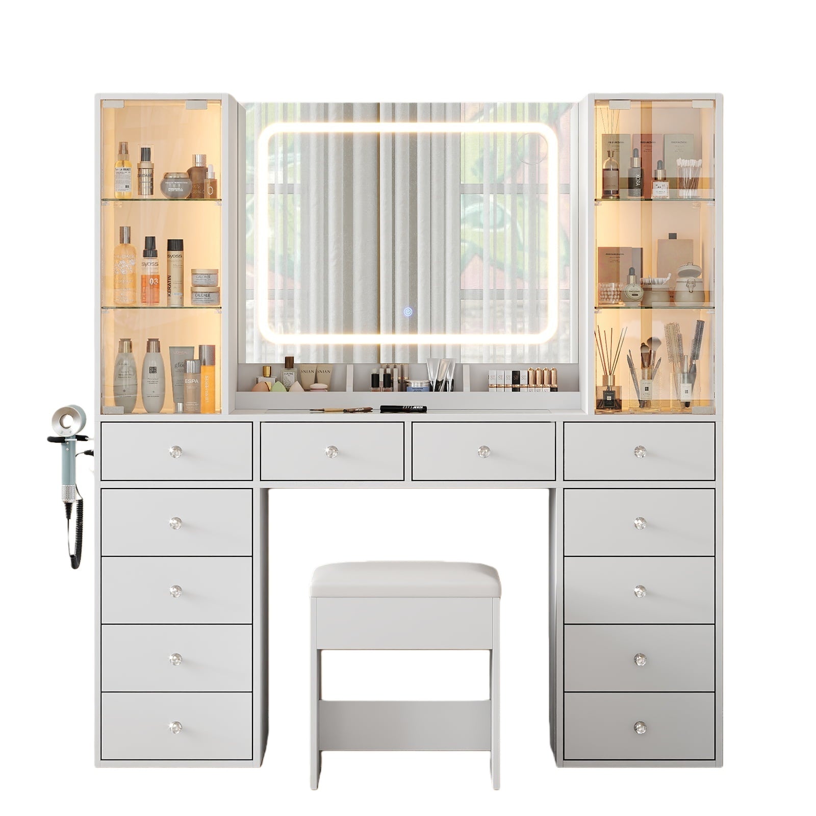 Vektaya US-VD035 Bedroom Makeup Vanity desk with mirror, 12 Drawers