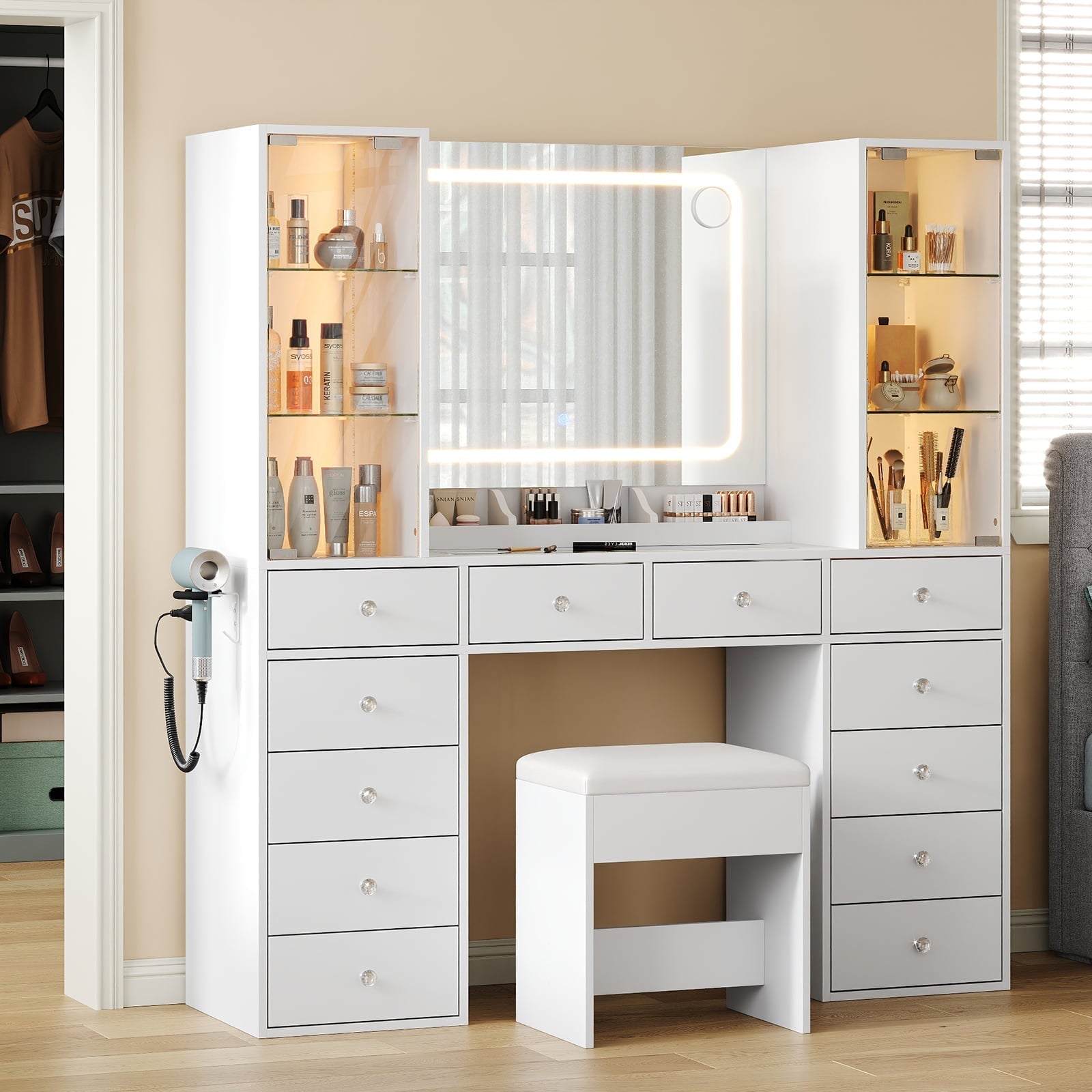 Vektaya US-VD035 Bedroom Makeup Vanity desk with mirror, 12 Drawers