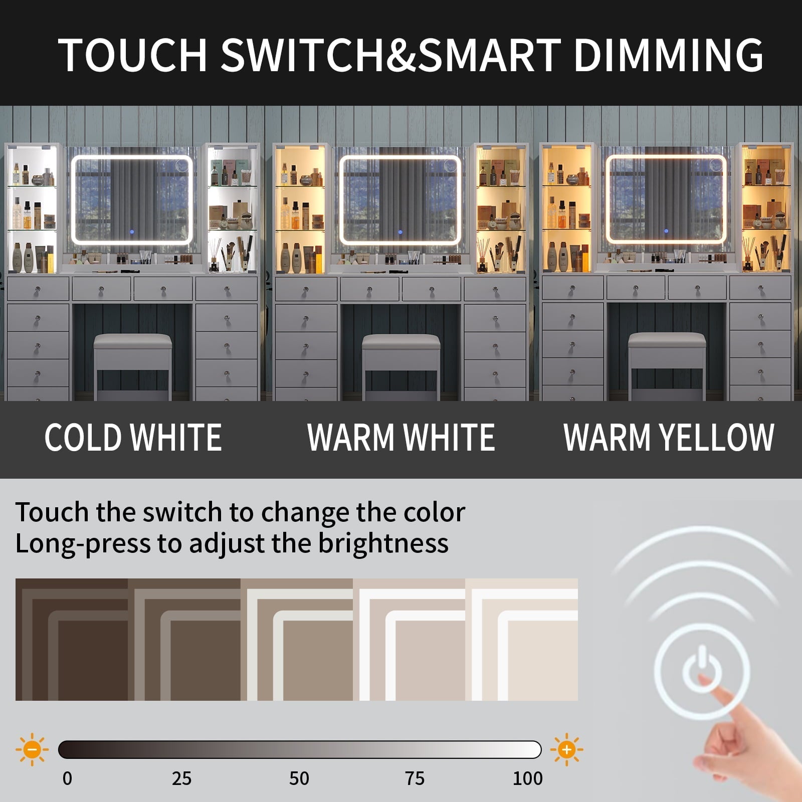 Vektaya US-VD035 Bedroom Makeup Vanity desk with mirror, 12 Drawers