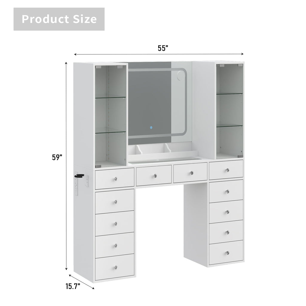 Vektaya US-VD035 Bedroom Makeup Vanity desk with mirror, 12 Drawers