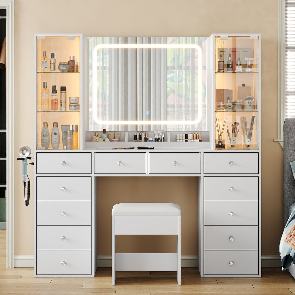 Vektaya US-VD035 Bedroom Makeup Vanity desk with mirror, 12 Drawers