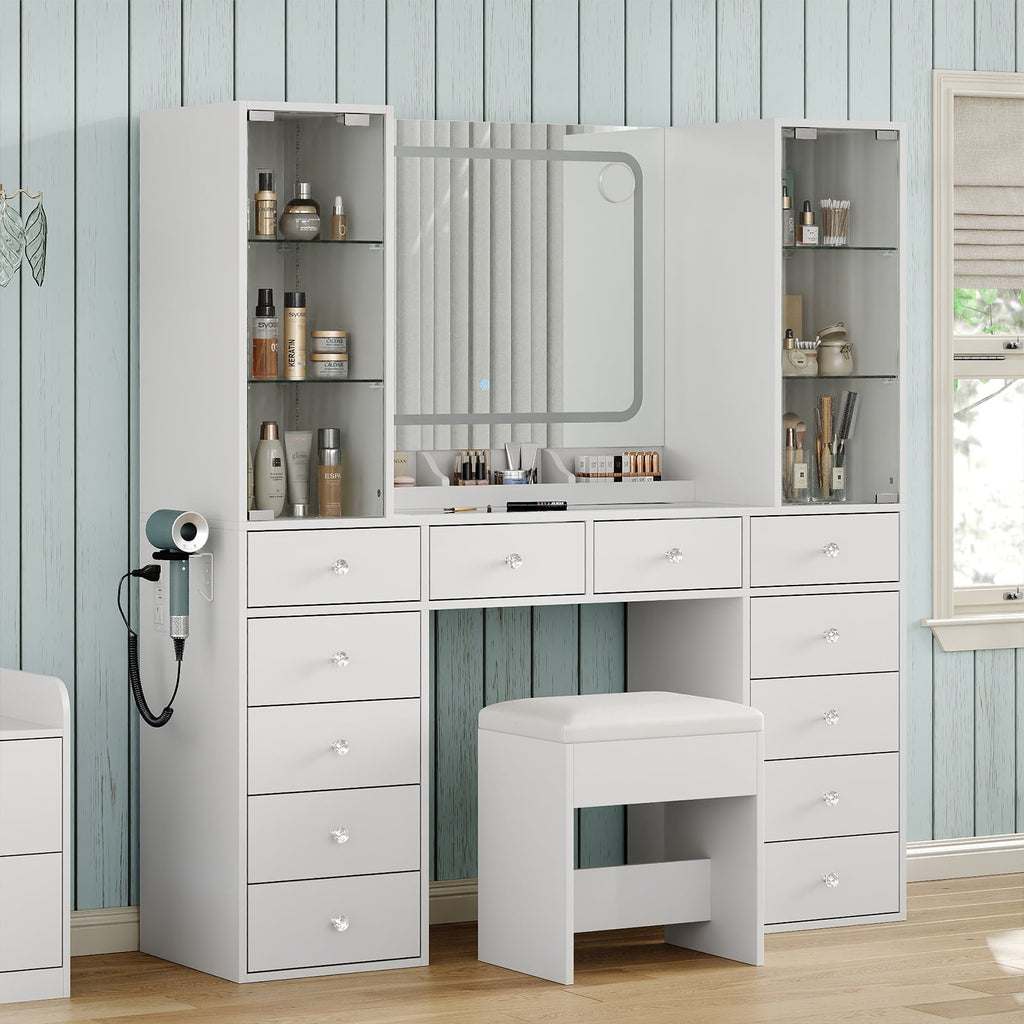 Vektaya US-VD035 Bedroom Makeup Vanity desk with mirror, 12 Drawers