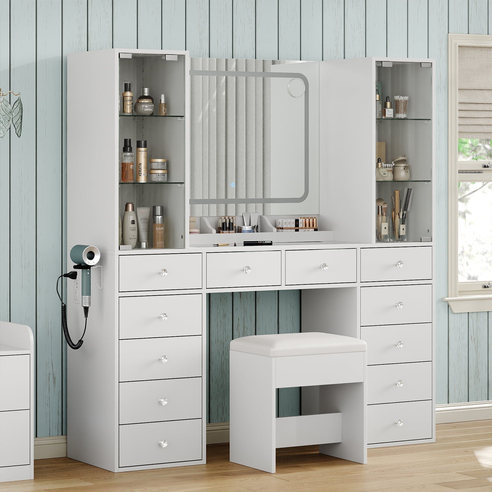 Vektaya US-VD035 Bedroom Makeup Vanity desk with mirror, 12 Drawers