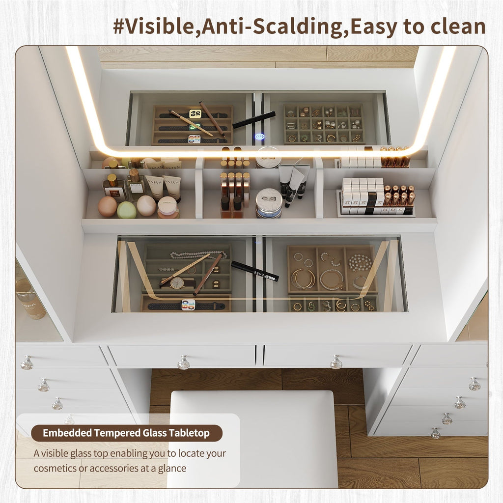 Vektaya US-VD035 Bedroom Makeup Vanity desk with mirror, 12 Drawers