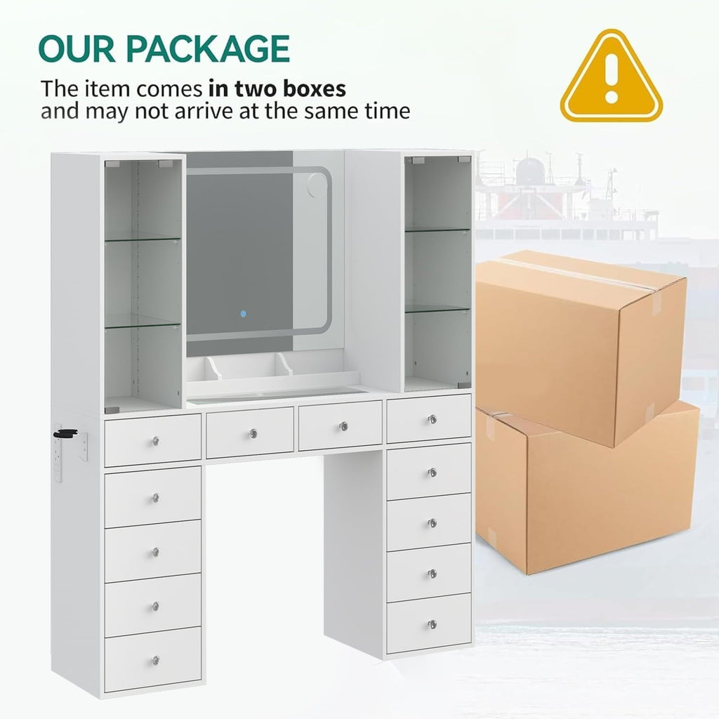 Vektaya US-VD035 Bedroom Makeup Vanity desk with mirror, 12 Drawers